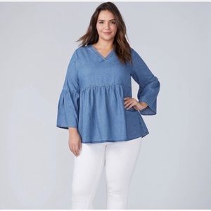 Lane Bryant Denim Chambray Bell Sleeve Top 18/20